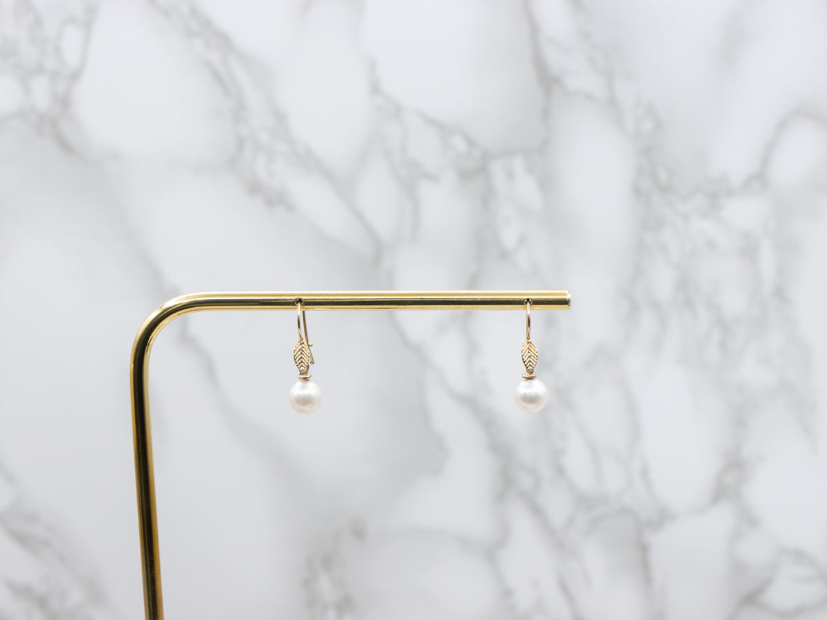 Botanical Pearl Yellow Gold Drop Earrings