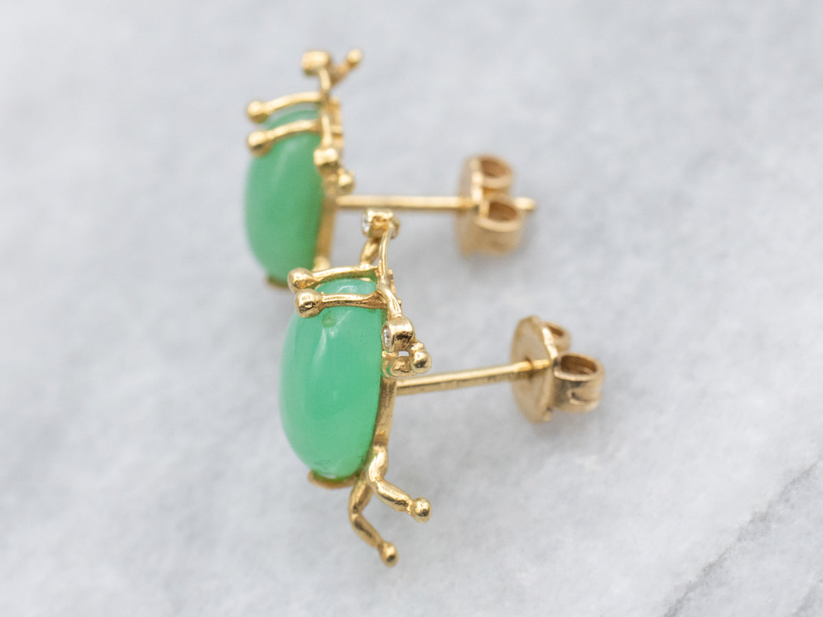 Chrysoprase and Diamond Little Bug Gold Stud Earrings