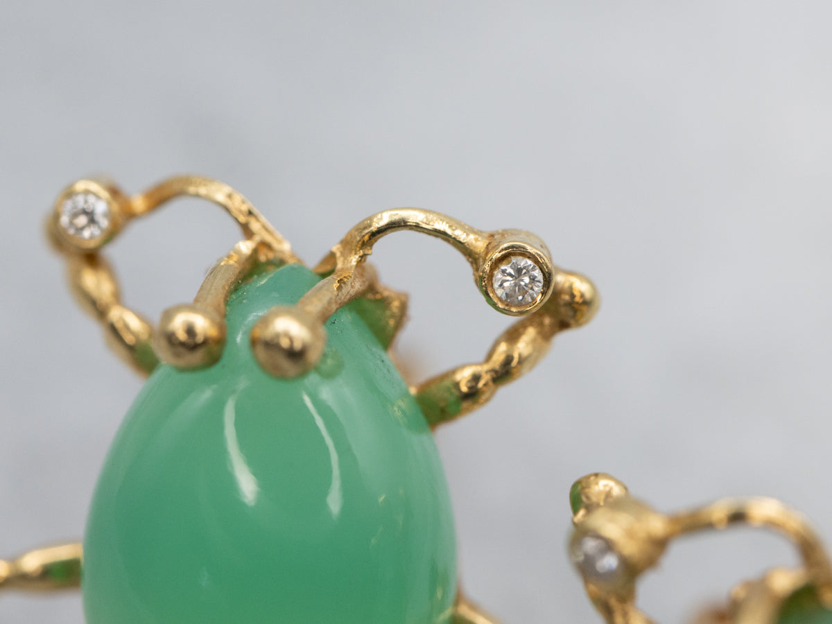 Chrysoprase and Diamond Little Bug Gold Stud Earrings