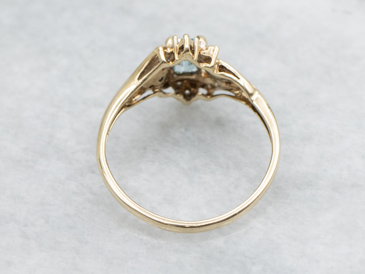 Emerald-Cut Blue Zircon Diamond Vintage Bypass Ring