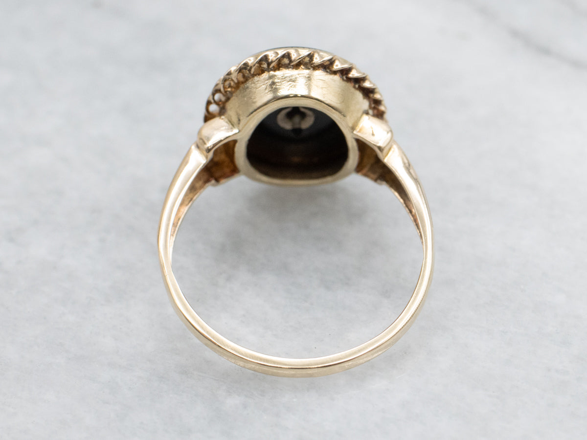 Mid-Century 10K Gold Black Onyx Diamond Ring