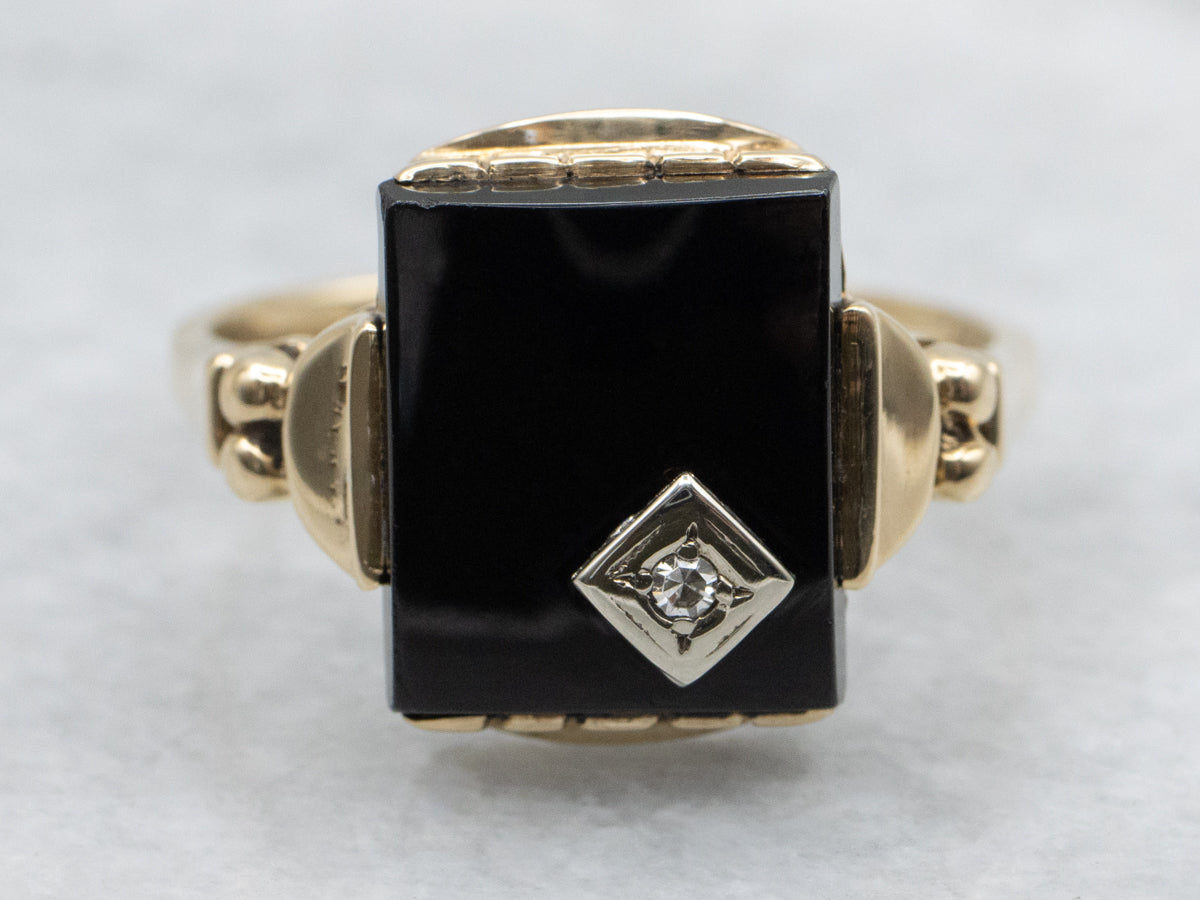 Retro Era Onyx and Diamond Ladies Ring