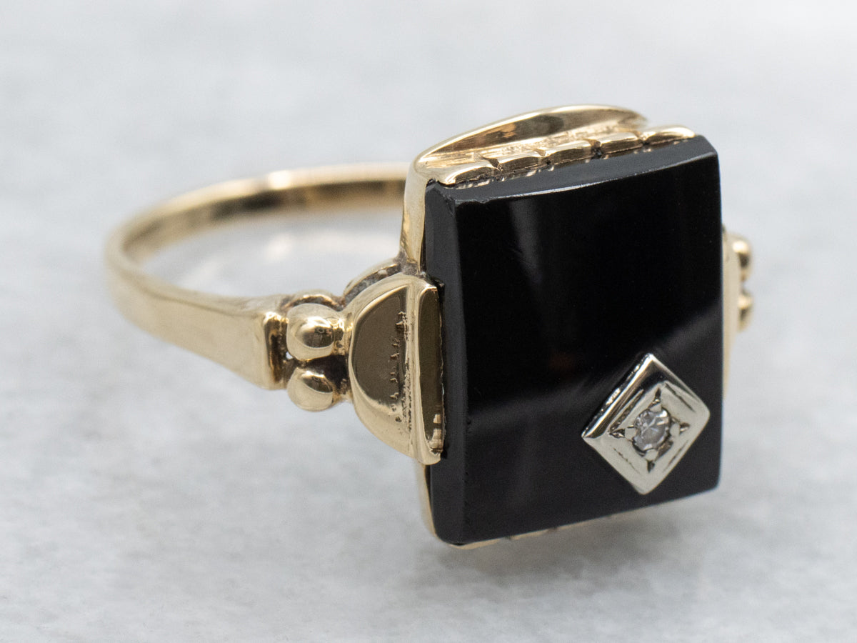 Retro Era Onyx and Diamond Ladies Ring