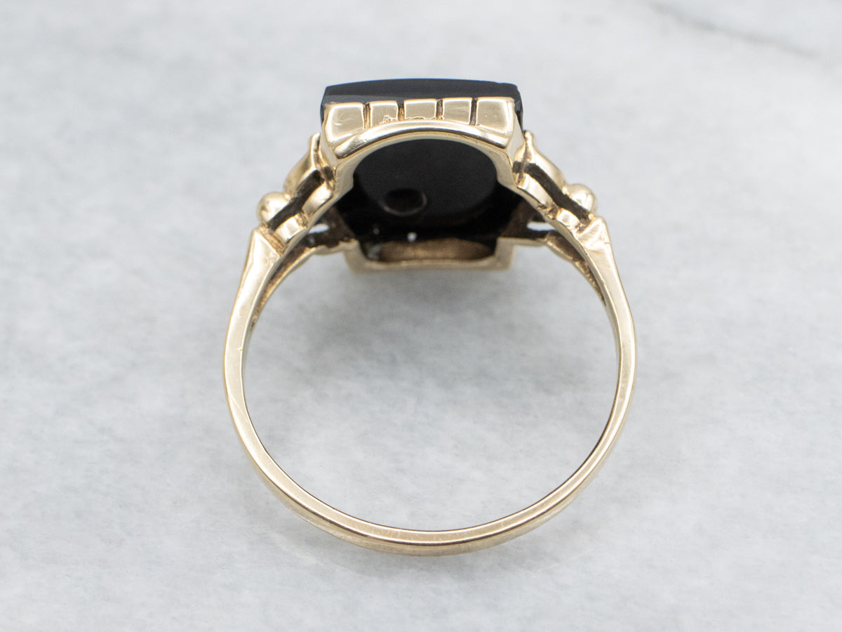 Retro Era Onyx and Diamond Ladies Ring