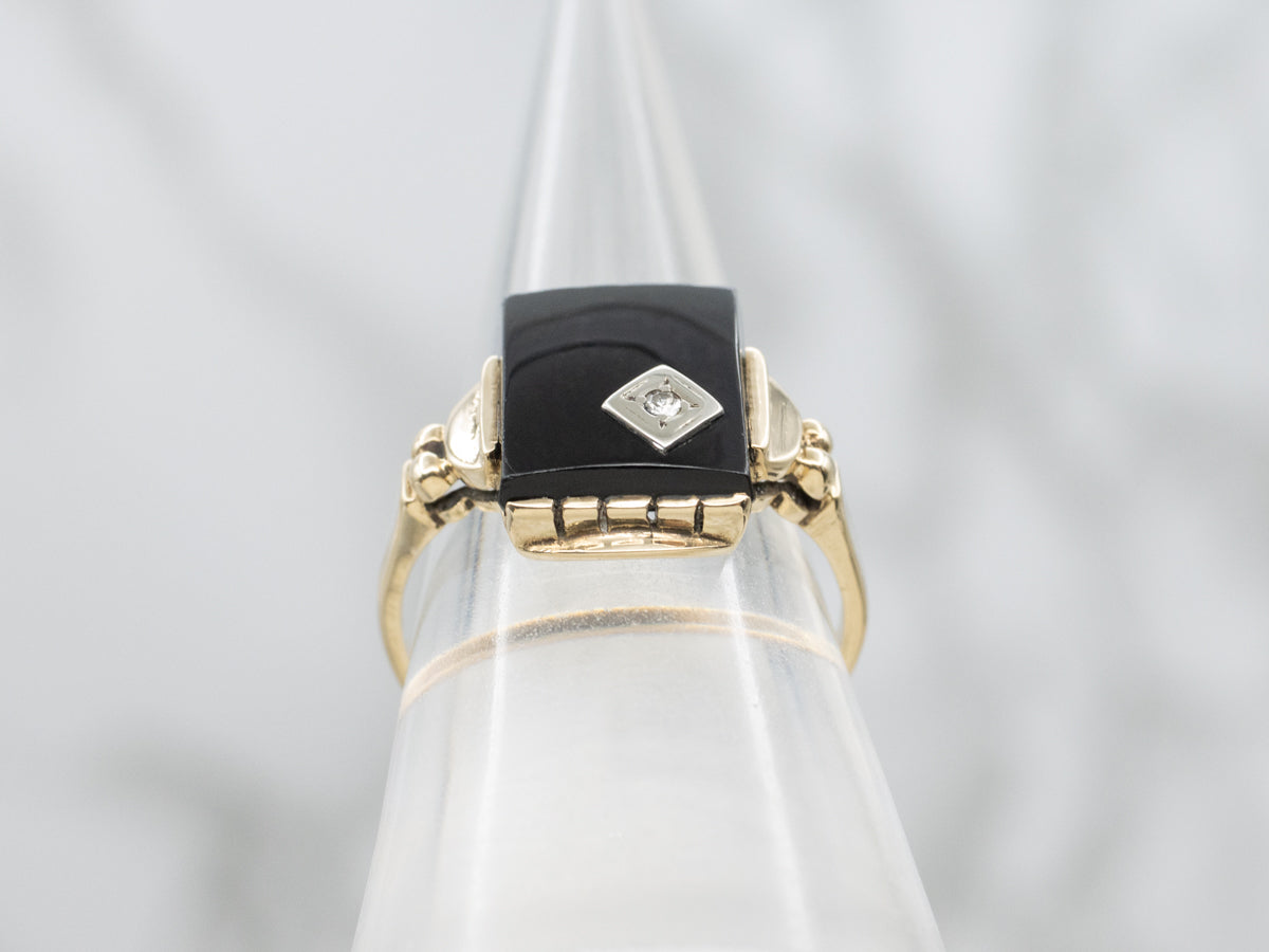 Retro Era Onyx and Diamond Ladies Ring