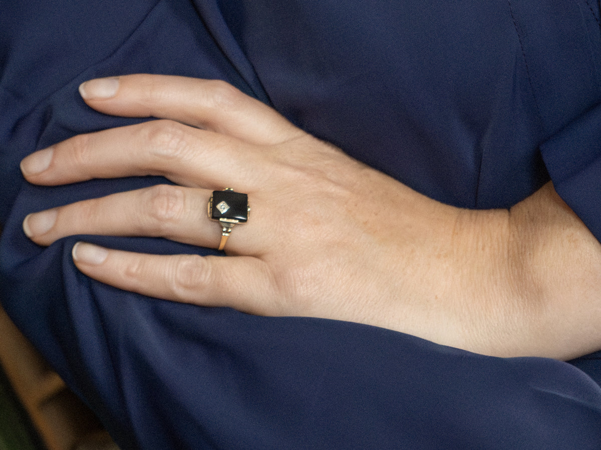 Retro Era Onyx and Diamond Ladies Ring