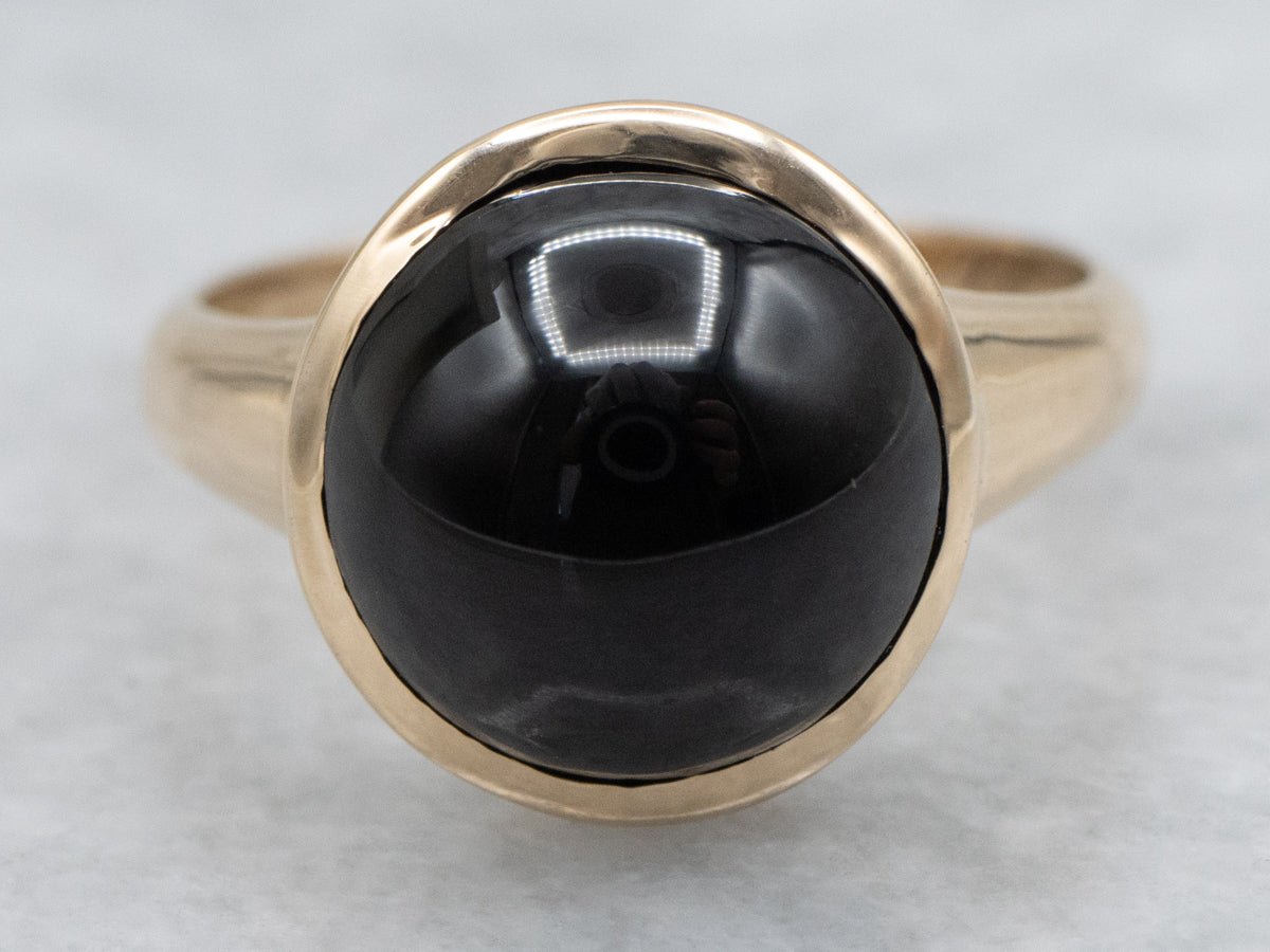 Polished Onyx Cabochon Solitaire Ring