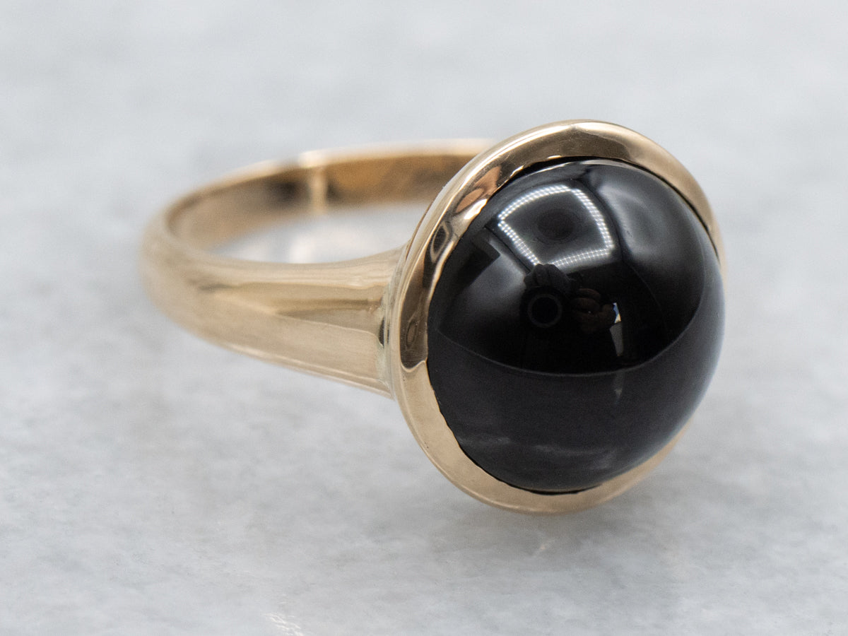 Polished Onyx Cabochon Solitaire Ring