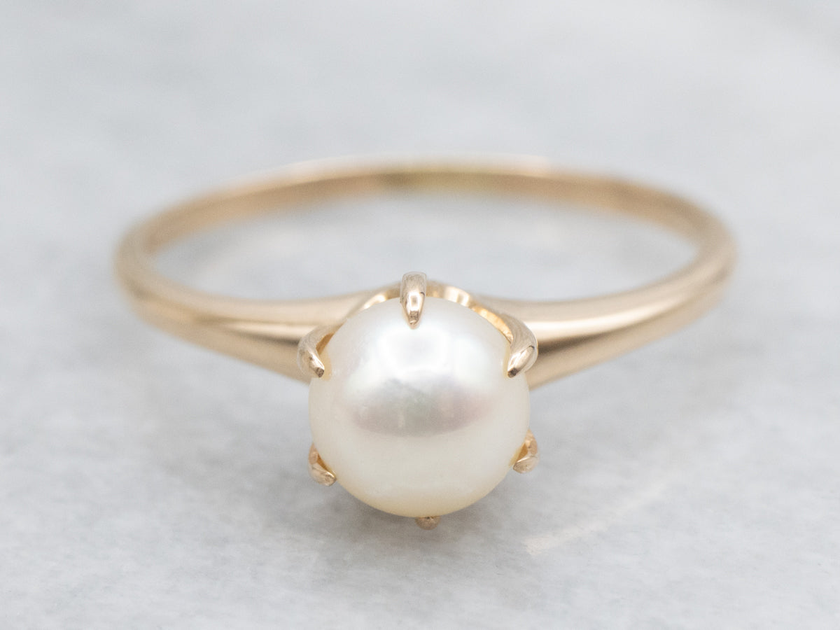 Prong-Set Yellow Gold Cultured Pearl Ring