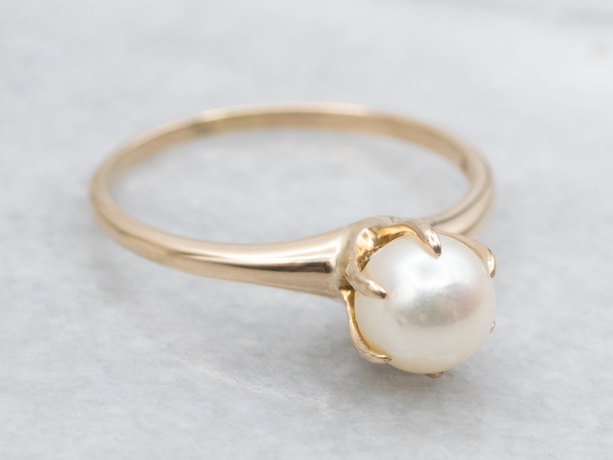 Prong-Set Yellow Gold Cultured Pearl Ring