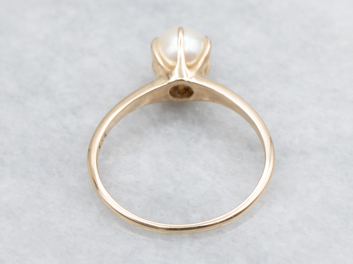 Prong-Set Yellow Gold Cultured Pearl Ring