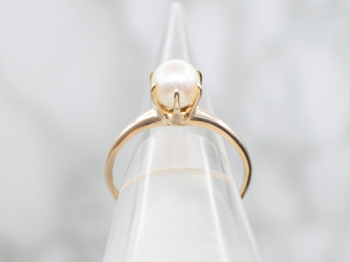 Prong-Set Yellow Gold Cultured Pearl Ring
