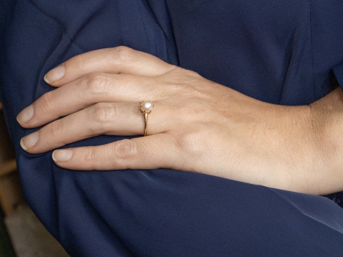 Prong-Set Yellow Gold Cultured Pearl Ring