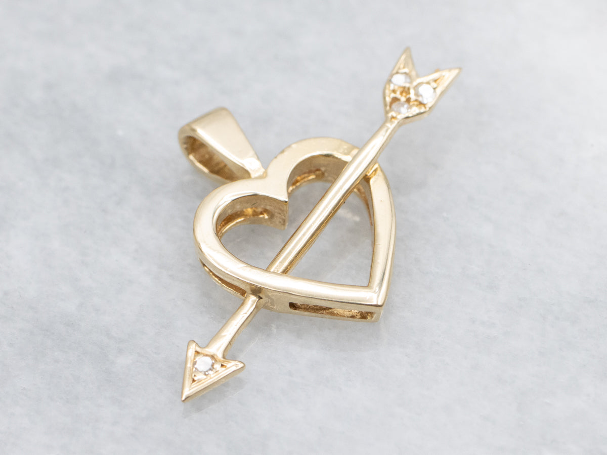 Love Struck Heart and Diamond Arrow Gold Pendant
