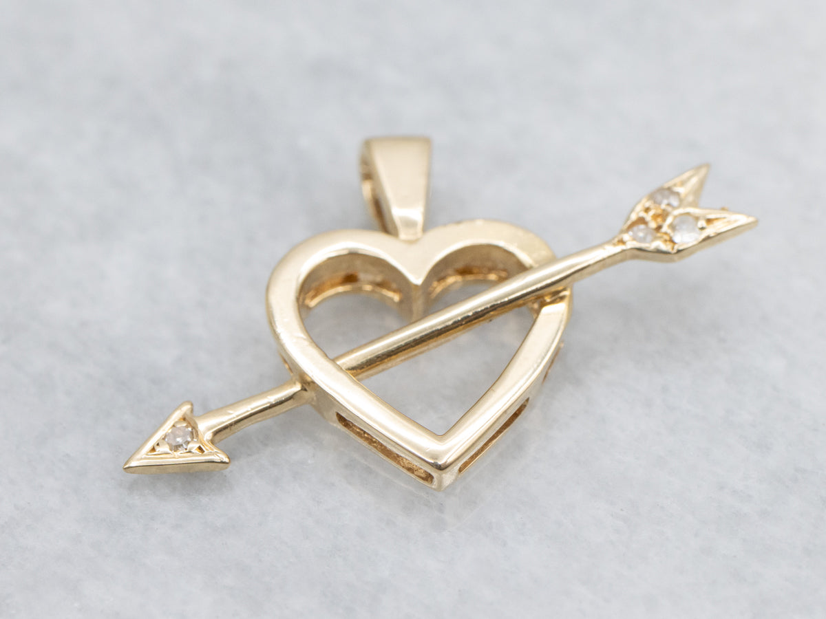 Love Struck Heart and Diamond Arrow Gold Pendant