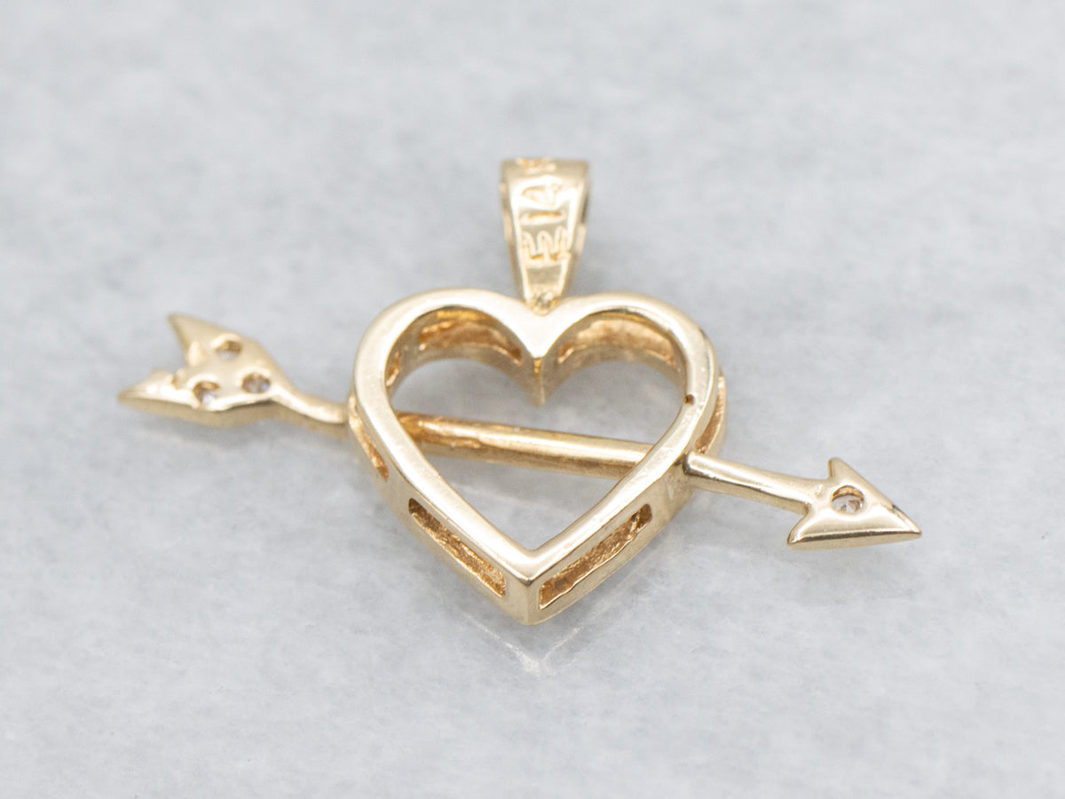 Love Struck Heart and Diamond Arrow Gold Pendant