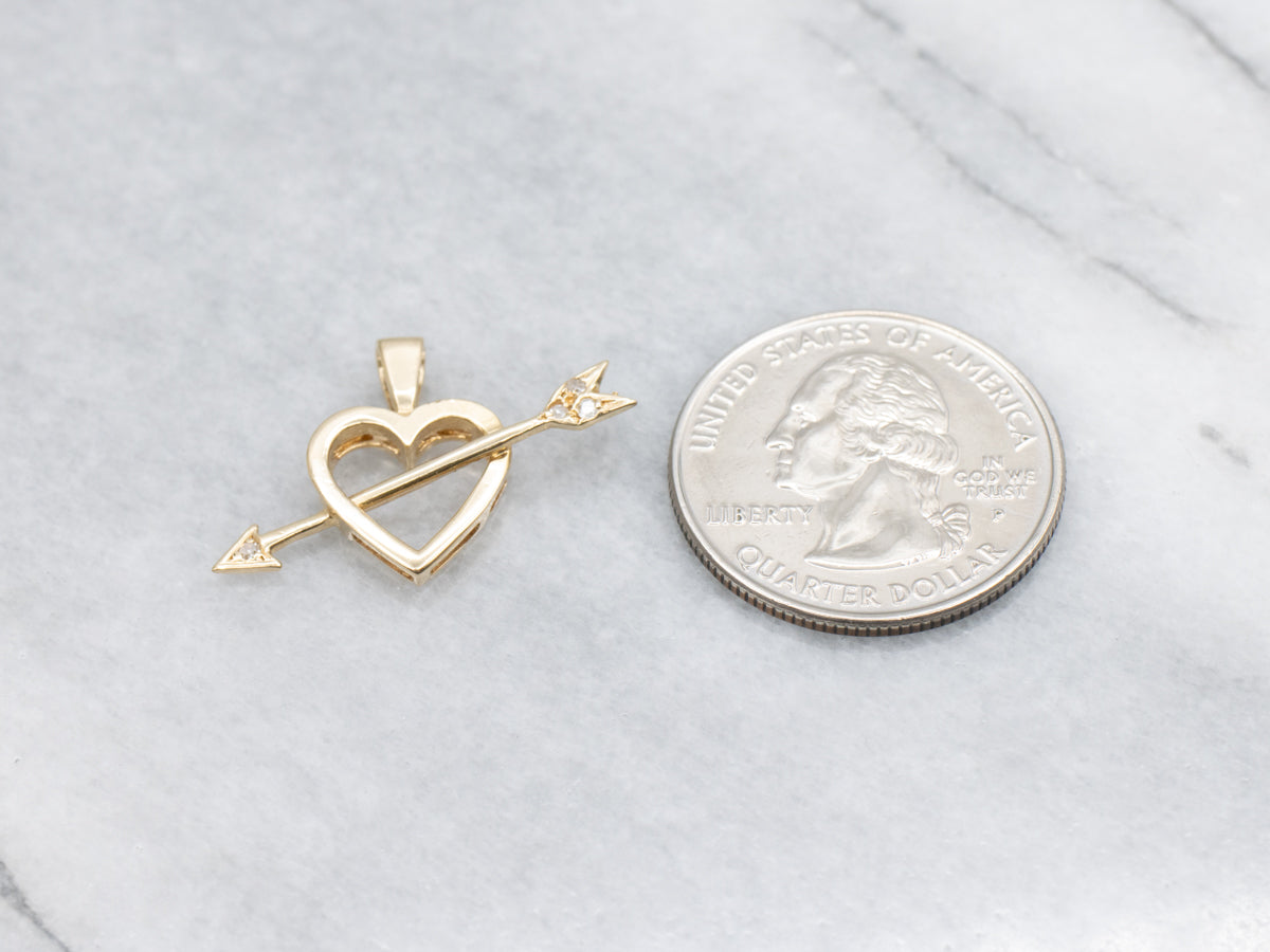 Love Struck Heart and Diamond Arrow Gold Pendant
