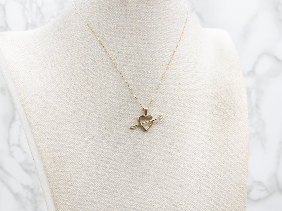 Love Struck Heart and Diamond Arrow Gold Pendant