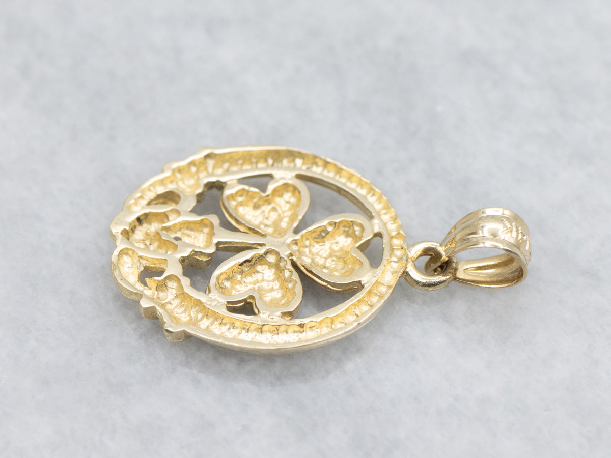 Irish Clover and Claddagh Gold Pendant