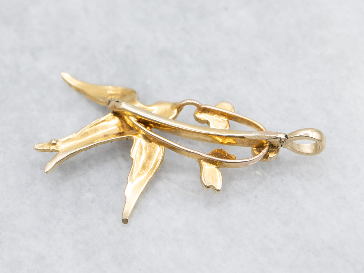 Antique Yellow Gold Seed Pearl Sparrow Pendant