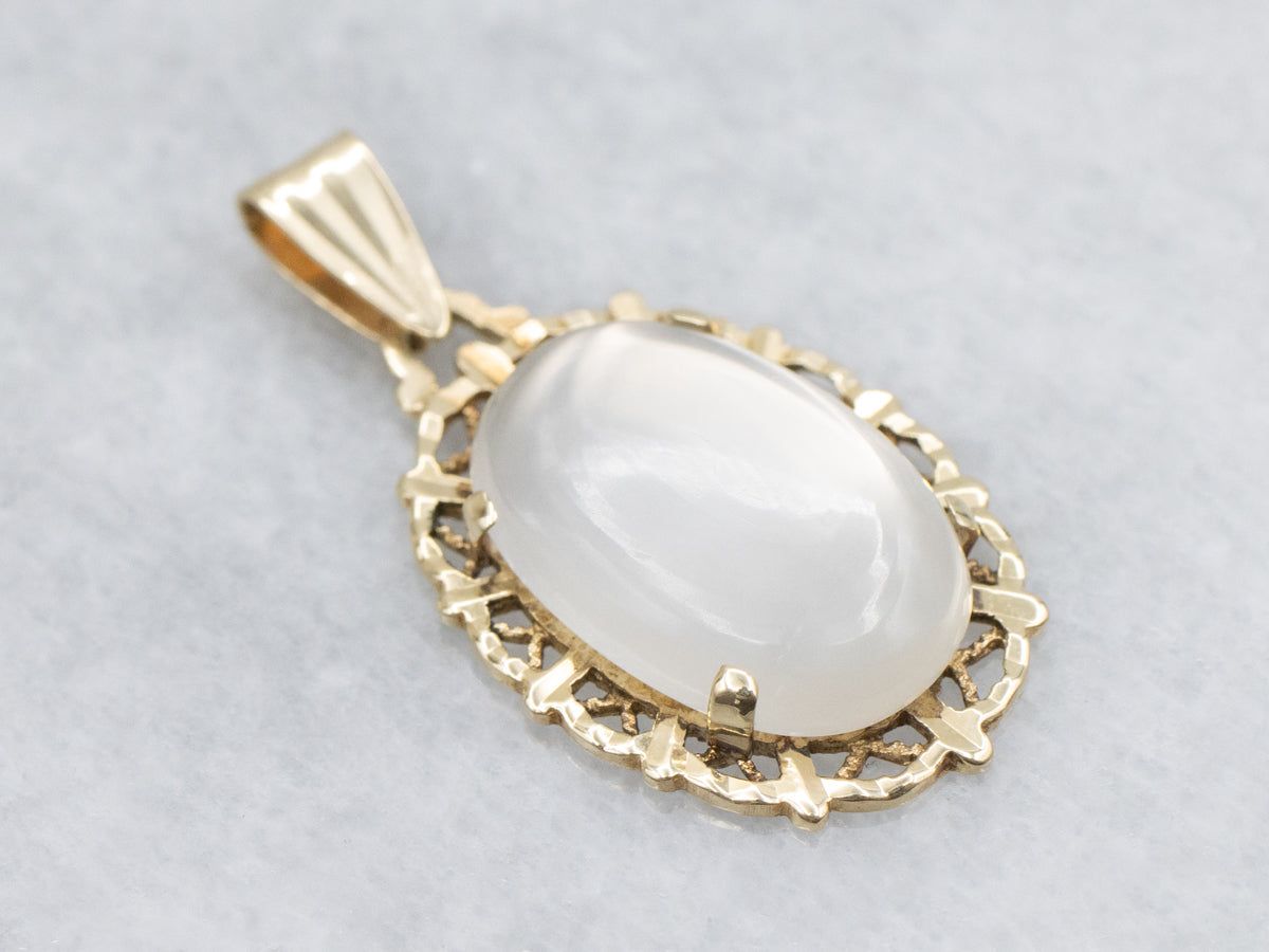 Oval Moonstone Yellow Gold Solitaire Pendant