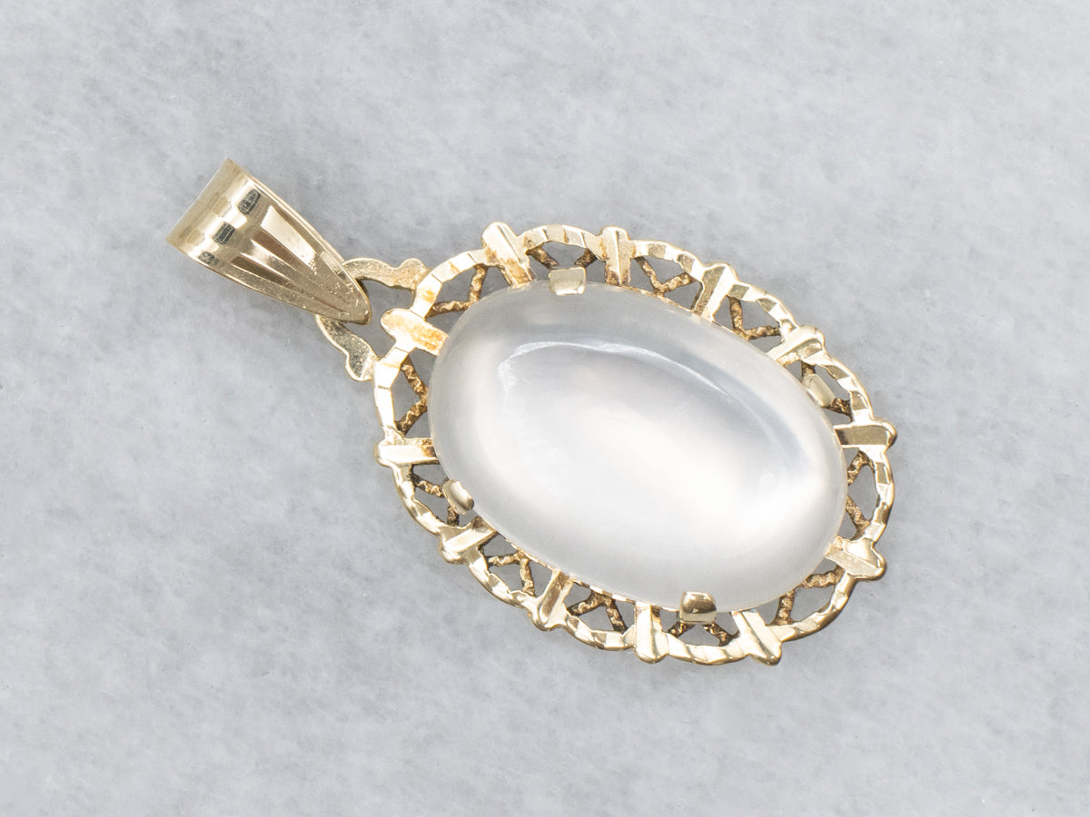Oval Moonstone Yellow Gold Solitaire Pendant