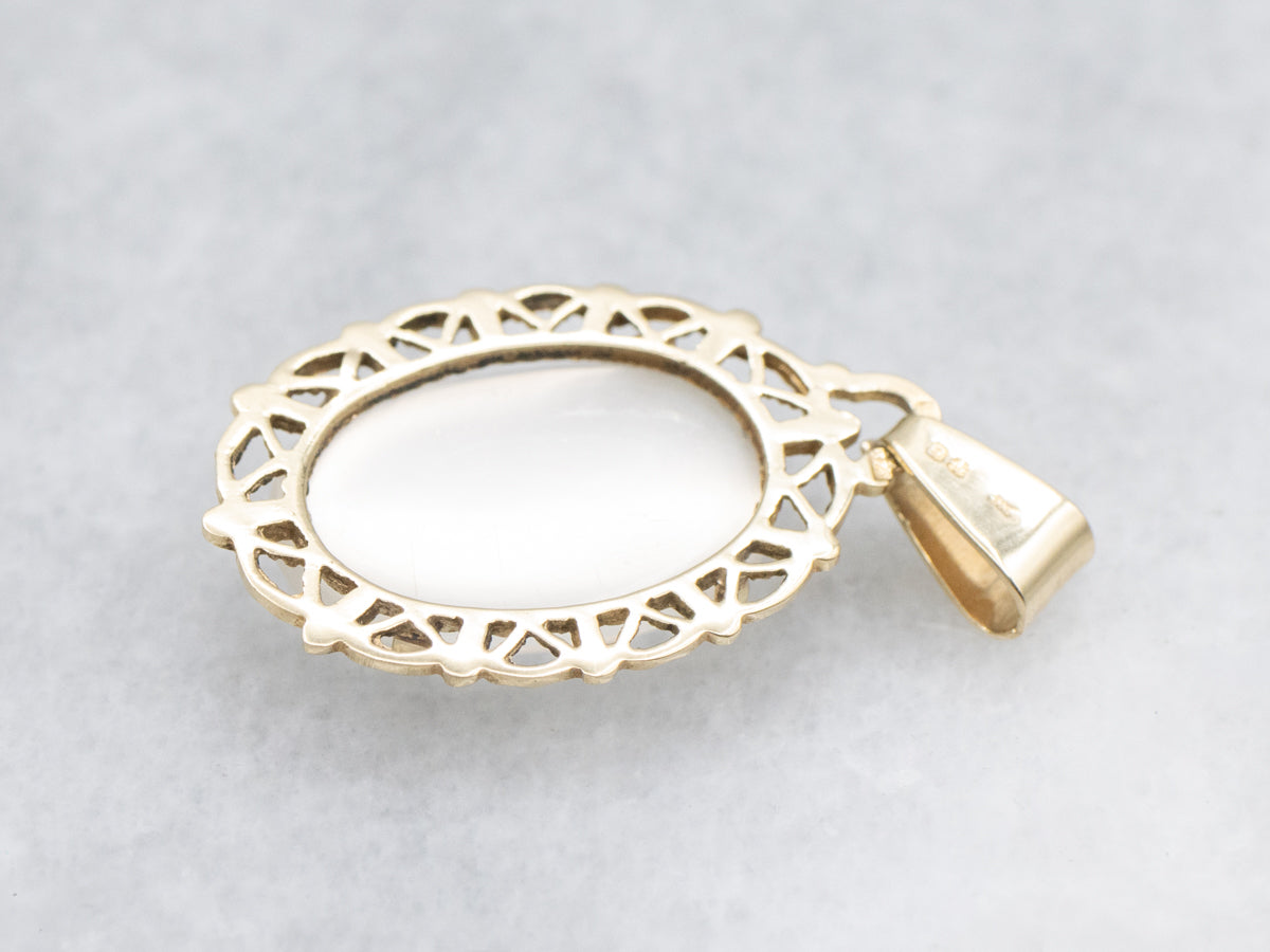 Oval Moonstone Yellow Gold Solitaire Pendant