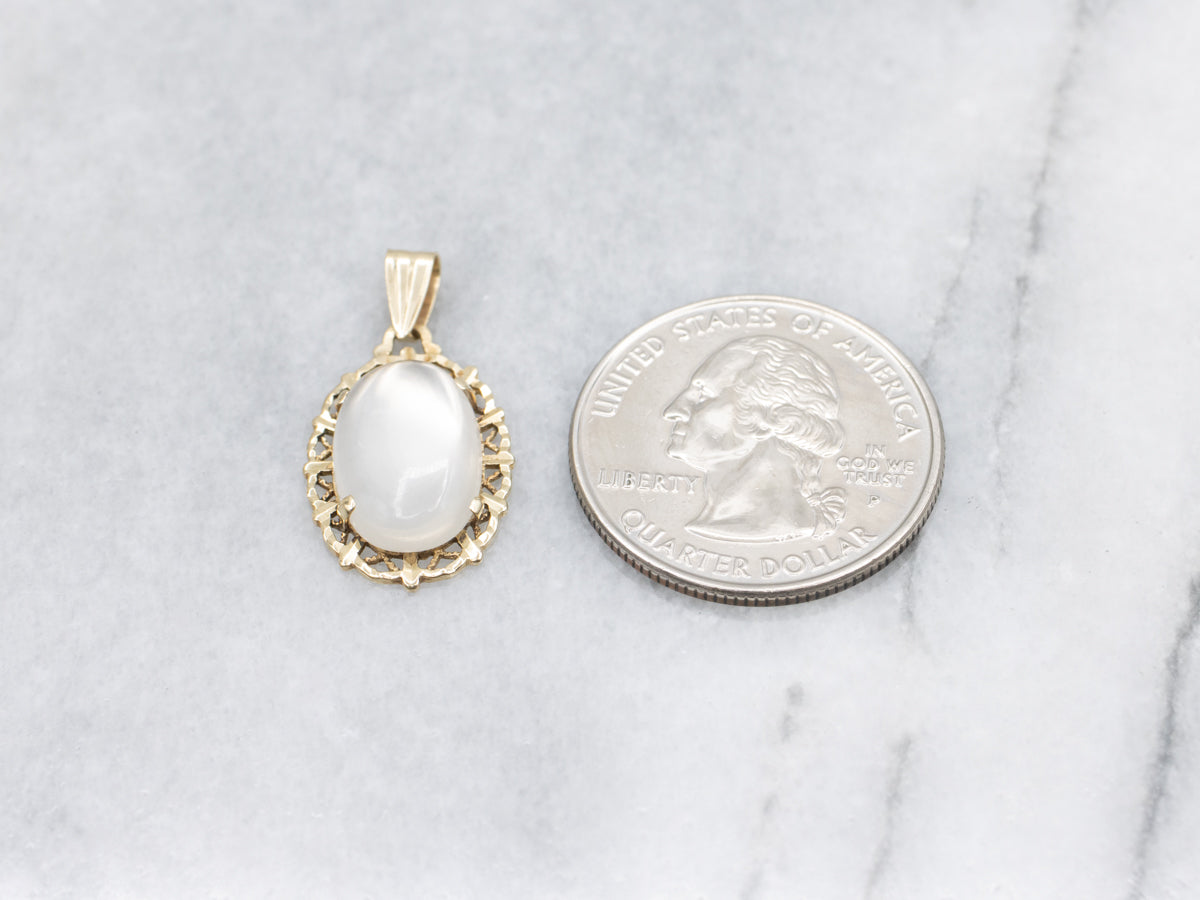Oval Moonstone Yellow Gold Solitaire Pendant