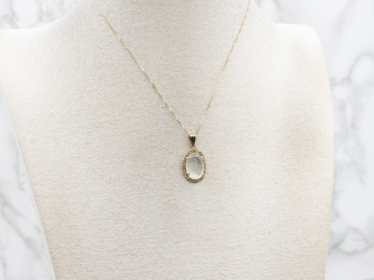 Oval Moonstone Yellow Gold Solitaire Pendant