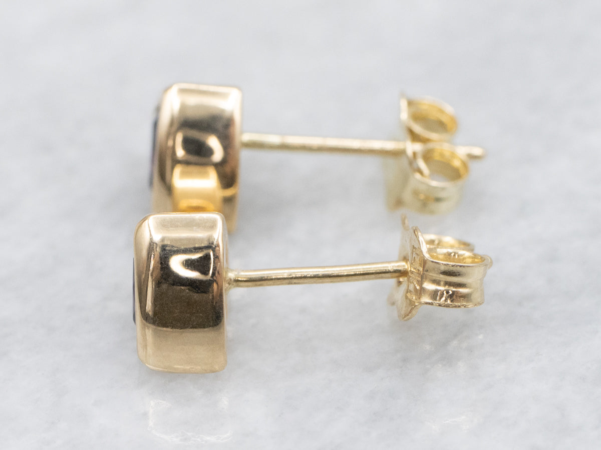 Italian Gold Trillion Cut Amethyst Stud Earrings