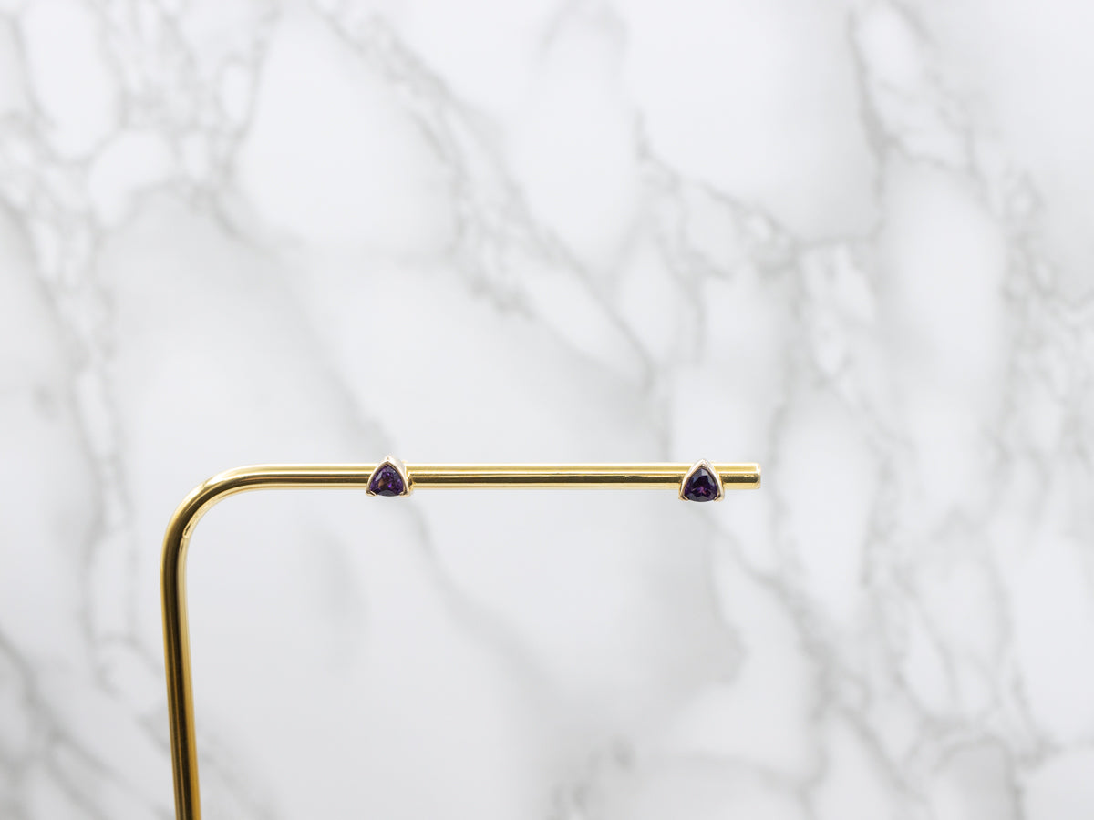 Italian Gold Trillion Cut Amethyst Stud Earrings