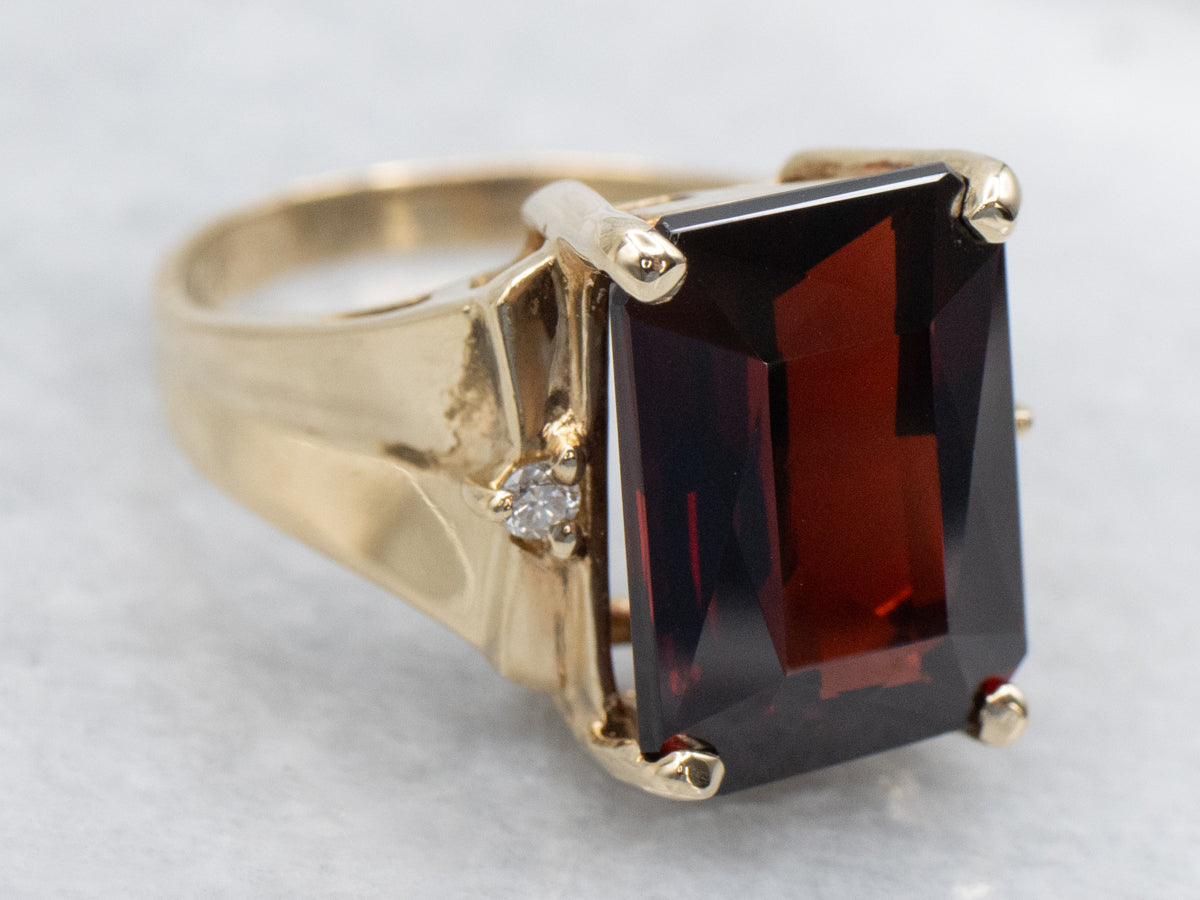 Garnet and Diamond Yellow Gold Ring