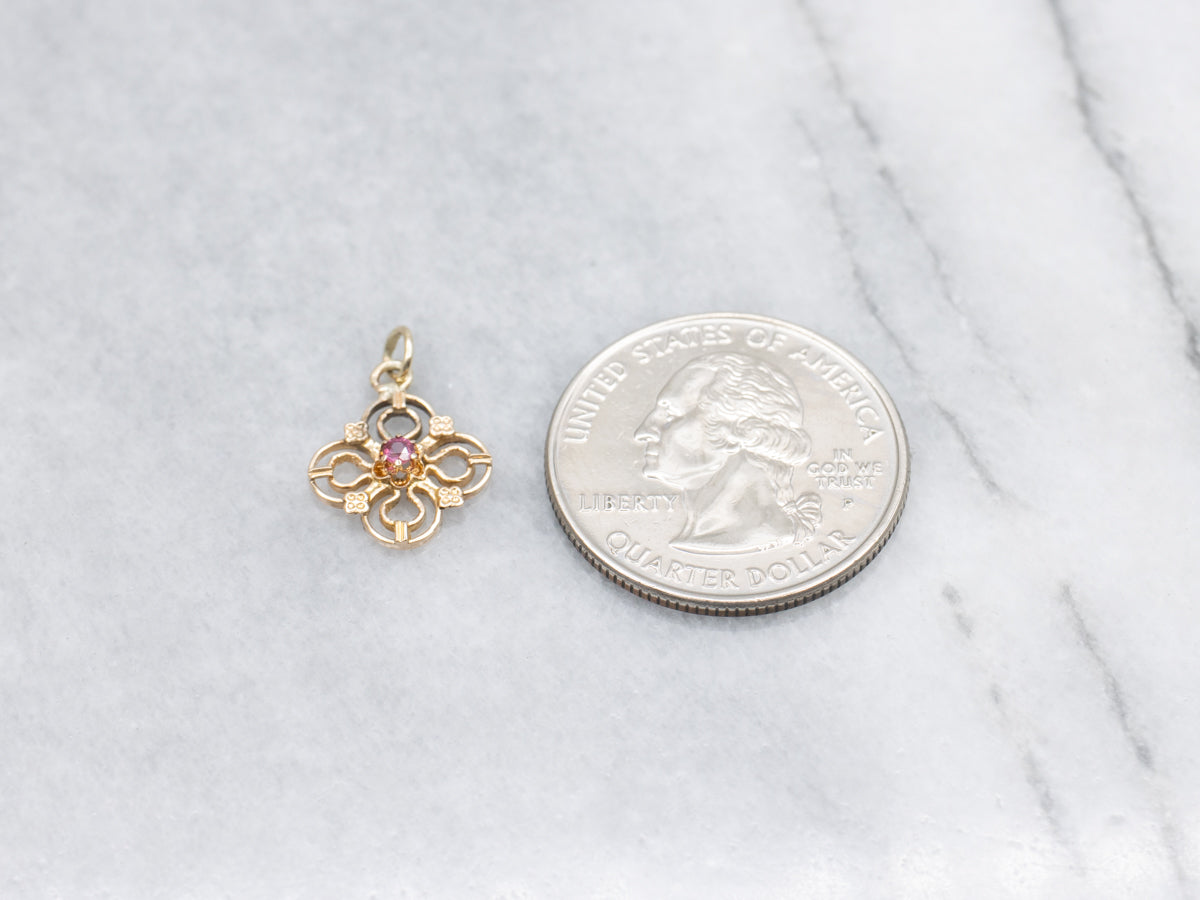 Ruby and Gold Floral Stickpin Conversion Pendant