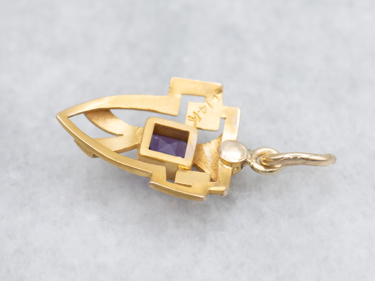Antique Bloomed Gold Amethyst Stickpin Conversion Pendant
