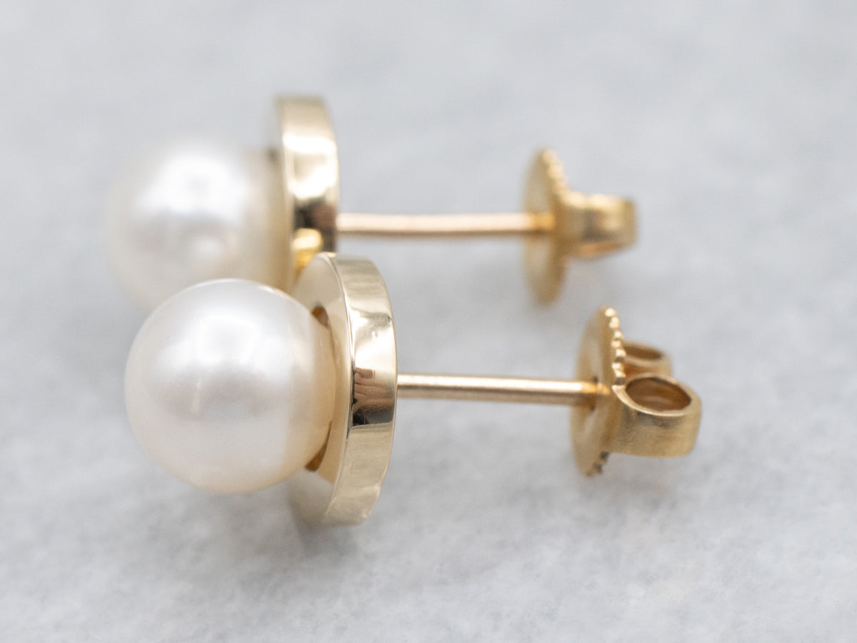 White Pearl Yellow Gold Stud Earrings