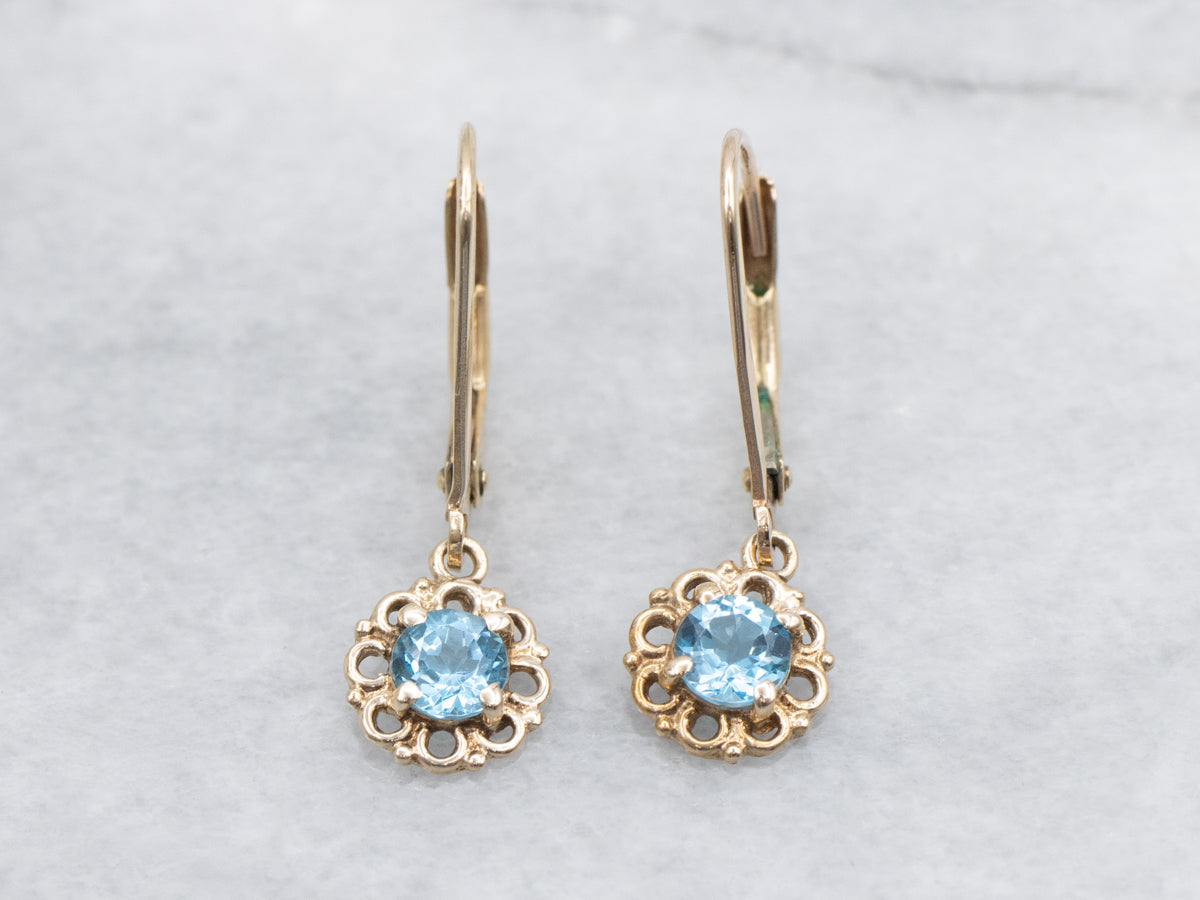 Sparkling Blue Topaz Yellow Gold Drop Earrings