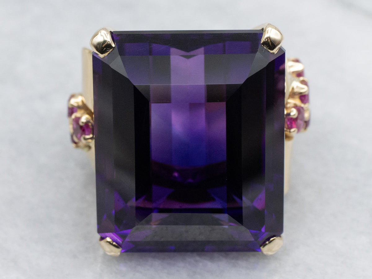 Vintage 14K Yellow Gold Amethyst Ring with Ruby and Diamond Accents