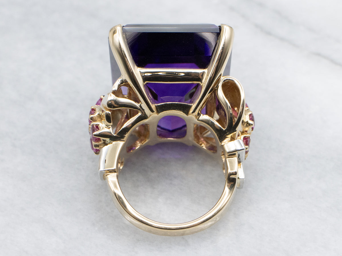 Vintage 14K Yellow Gold Amethyst Ring with Ruby and Diamond Accents