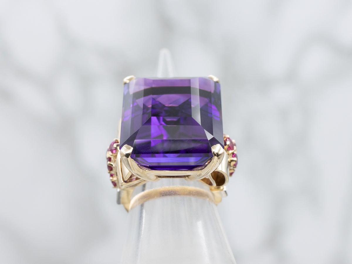 Vintage 14K Yellow Gold Amethyst Ring with Ruby and Diamond Accents