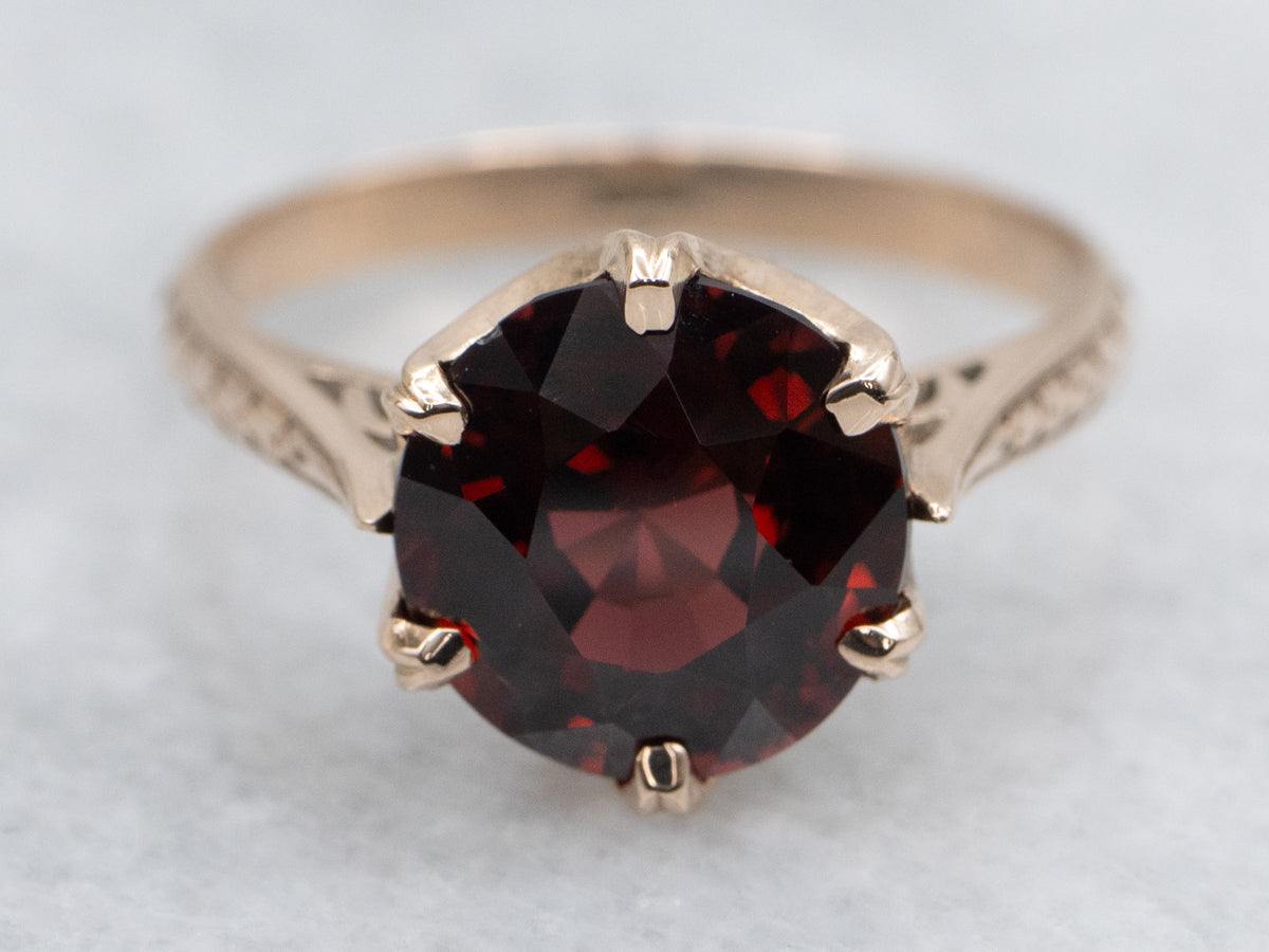 Victorian Rose Gold Garnet Solitaire Ring