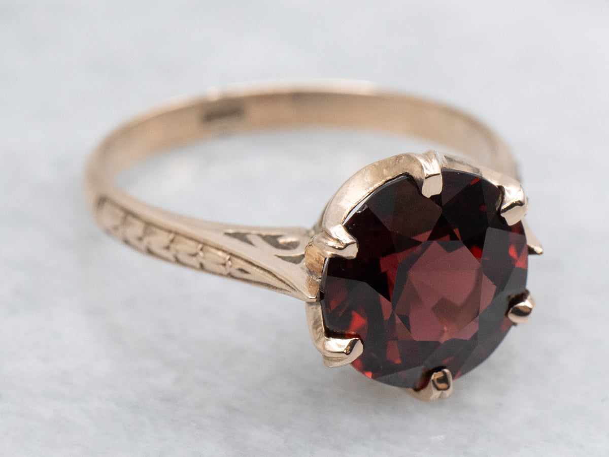 Victorian Rose Gold Garnet Solitaire Ring
