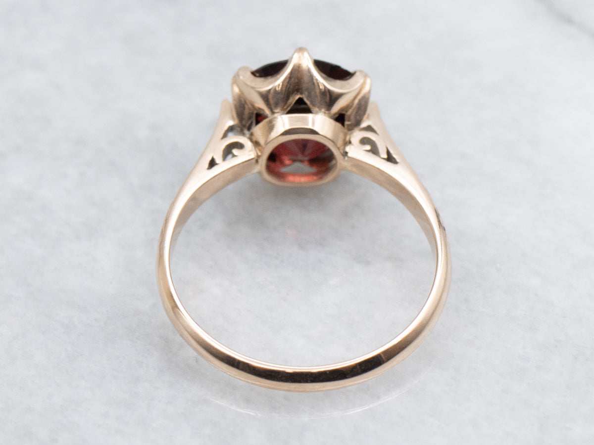 Victorian Rose Gold Garnet Solitaire Ring