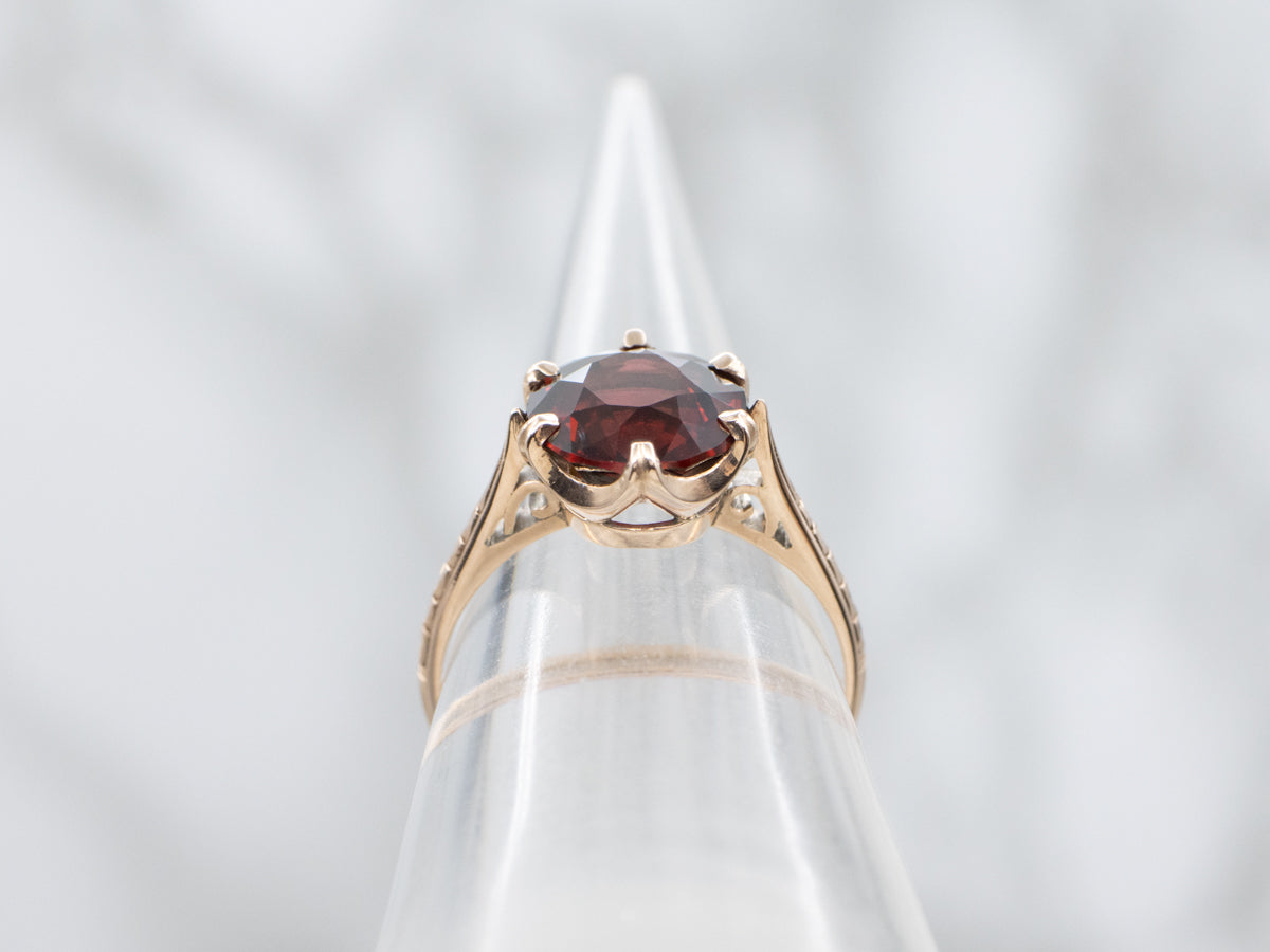 Victorian Rose Gold Garnet Solitaire Ring