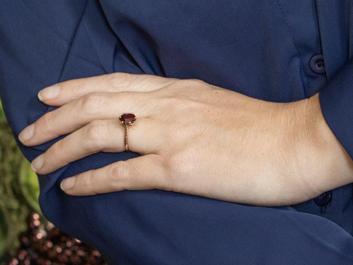 Victorian Rose Gold Garnet Solitaire Ring