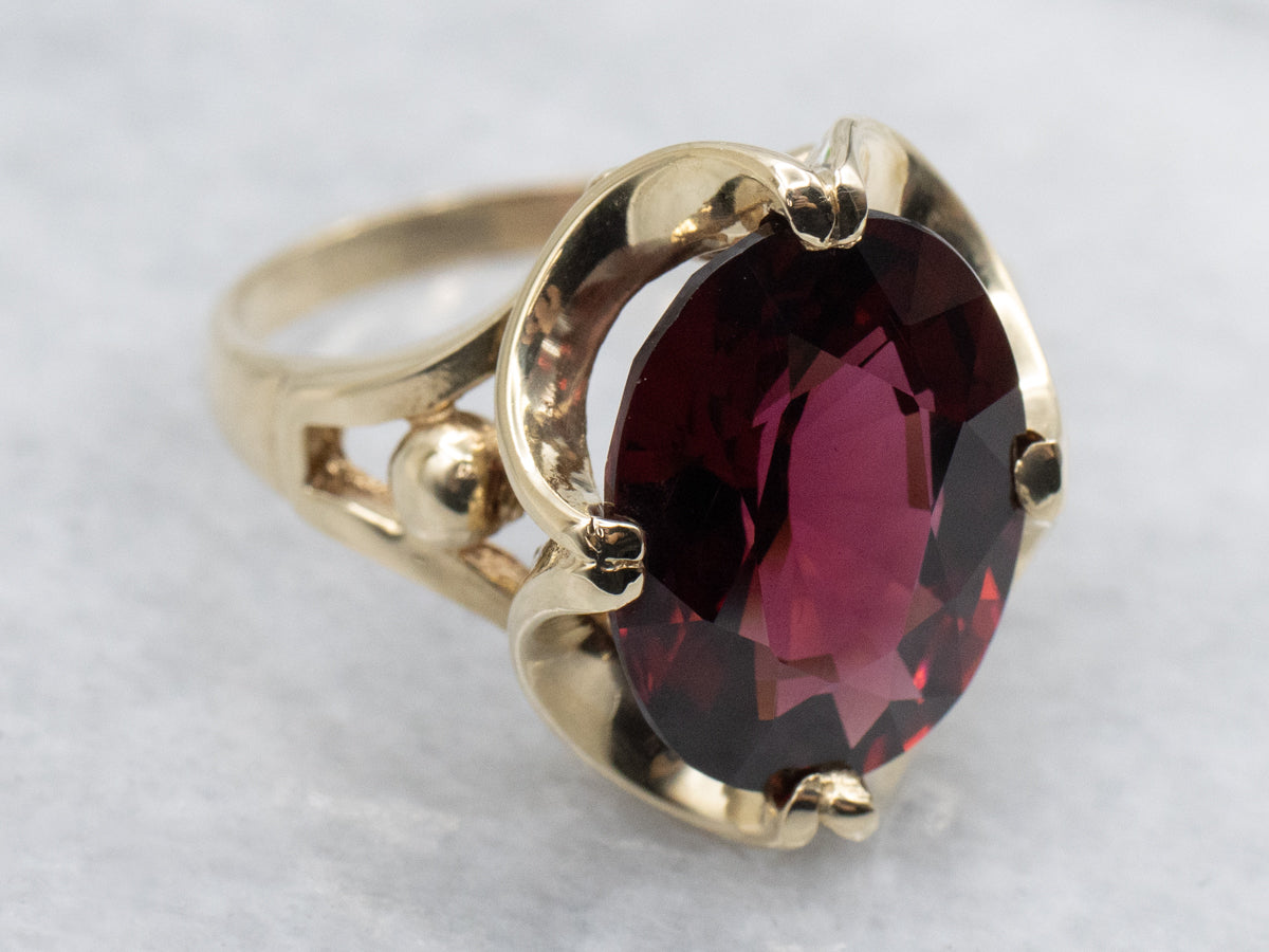 Scalloped Gold Garnet Cocktail Ring