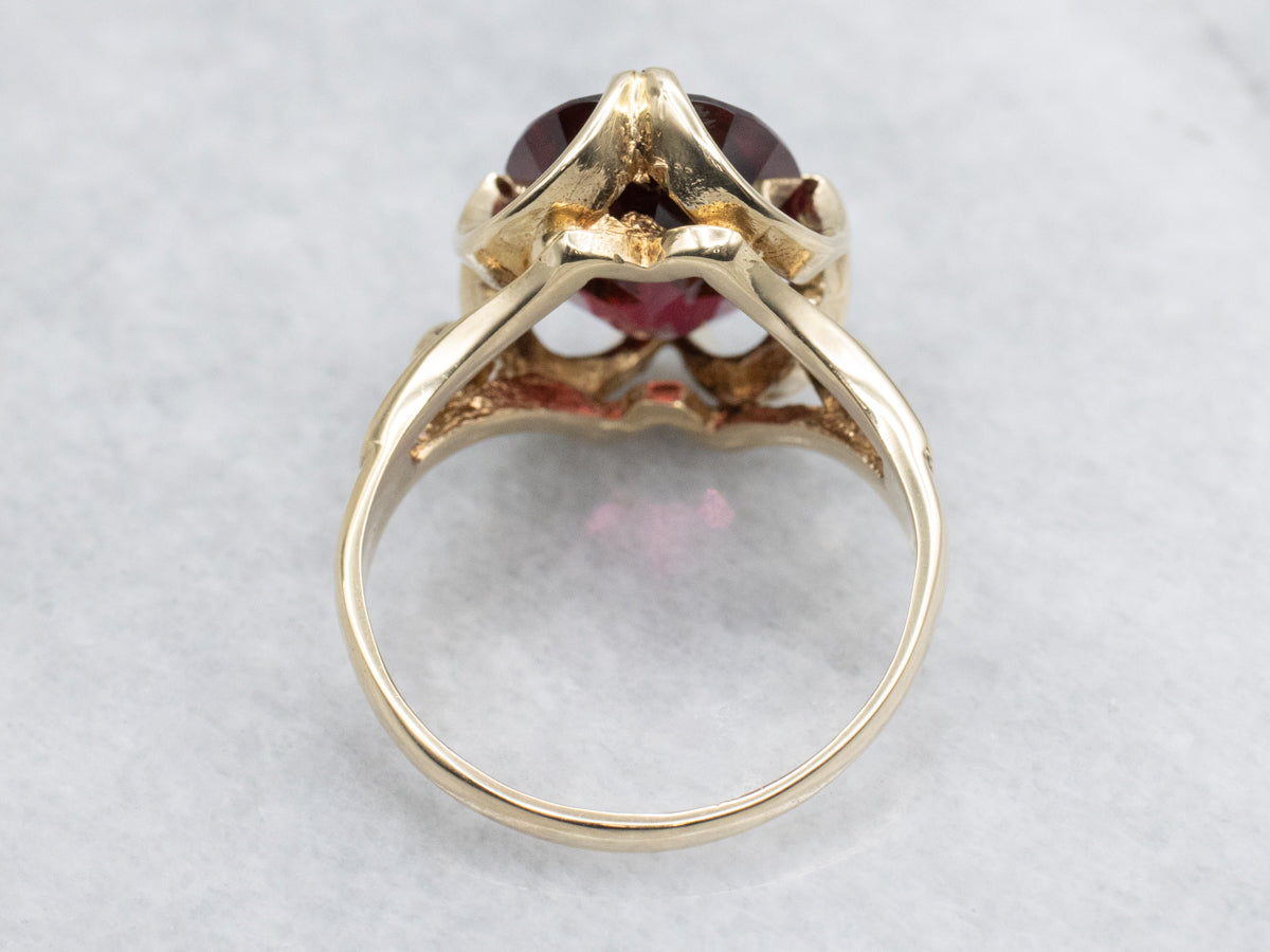 Scalloped Gold Garnet Cocktail Ring