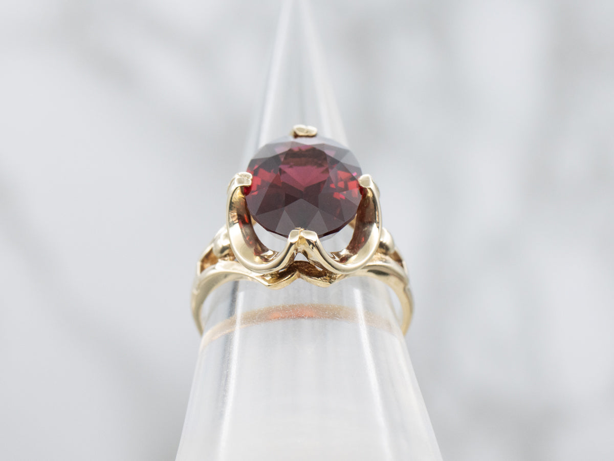 Scalloped Gold Garnet Cocktail Ring