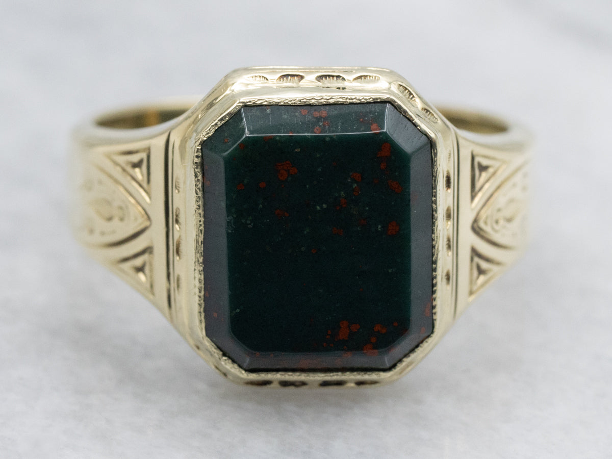 Antique Unisex Bloodstone Solitaire Ring