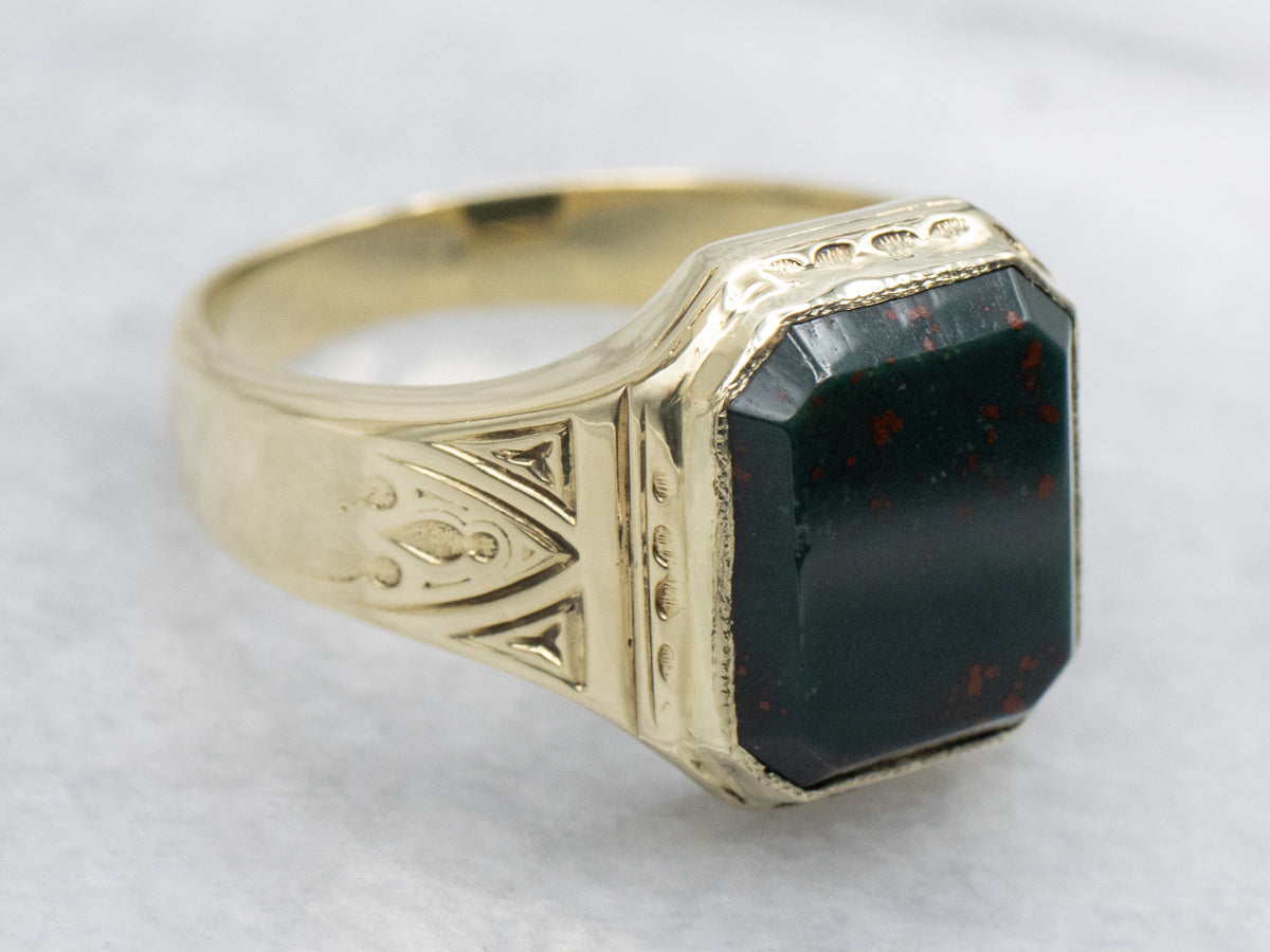 Antique Unisex Bloodstone Solitaire Ring