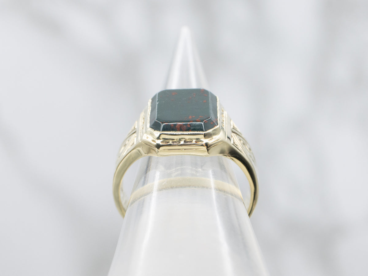 Antique Unisex Bloodstone Solitaire Ring